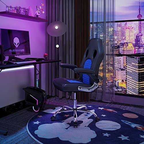 Image of Gaming Office Chair - Ergonomic Executive Swivel Computer Desk Chair, High Back Adjustable Task Chair with Flip-up Armrests and Lumbar Support for Working, Studying, Gaming
