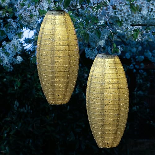 LED Solar Lampions oval mit Blumenmuster beige 25cm für Party Balkon...