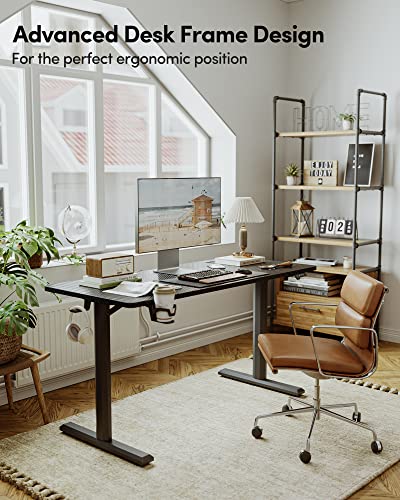 Banti 44"X24" Standing Desk, Electric Stand Up Height Adjustable Home Office Table, Sit Stand Desk With Splice Board, Black Frame & Black Carbon Fiber Top #TOP1
