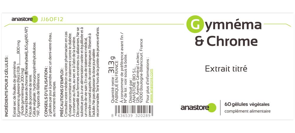Gymnema & Chrome * 400 mg / 60 gélules * Titré à 100 mg en acide gymnémique *