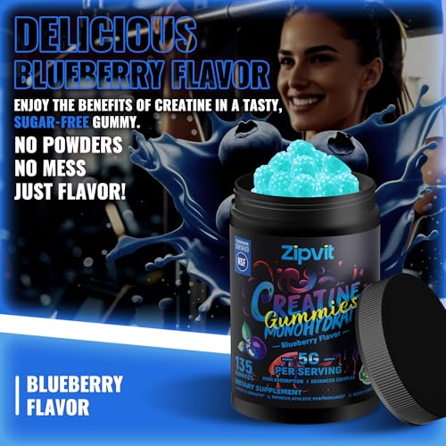 Image of Creatine Monohydrate Gummies, NSF Certified Creatine Gummy, 5g Dose for Men & Women to Support Muscle, Strength, Recovery, Cognitive Health & Memory, Blueberry Flavor, 135 Gummies