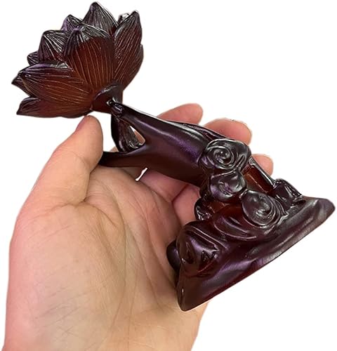 Miniatura 3 de Base de bola de cristal de resina Lotus Guanyin Hand Stands Ornamento puede sostener diámetro 1.6-3.1 in Bola Decoración del hogar (rojo)