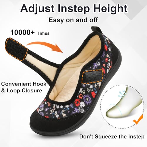 BARERUN Womens Slippers Diabetic Shoes for Women Wide Width House Slippers Swollen Arthritis Neuropathy House Shoes for Women Stable Non Slip Indoor Outdoor Flower 10 Wide by BARERUN - Used condition - Image 5