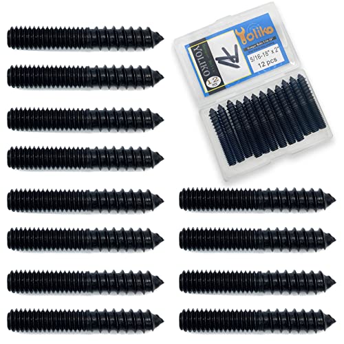 Image of 12 Pack 5 /16-18 x 2 Inch Black Hanger Bolts Double Headed Bolts for Furniture Screws 50mm Length