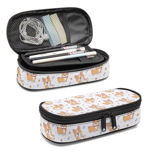 Image of Corgi Pencil Case, Large Capacity Pen Pencil Case for Boys Girls Teen, Kids 3 Compartments Multifunction Pencil Box with Zipper Organizer, Pencil Pouch for Back to School Students