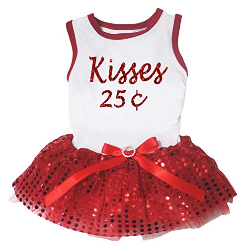 Robe Kisses pour chiot et petit chien avec tutu à paillettes rouge - 2