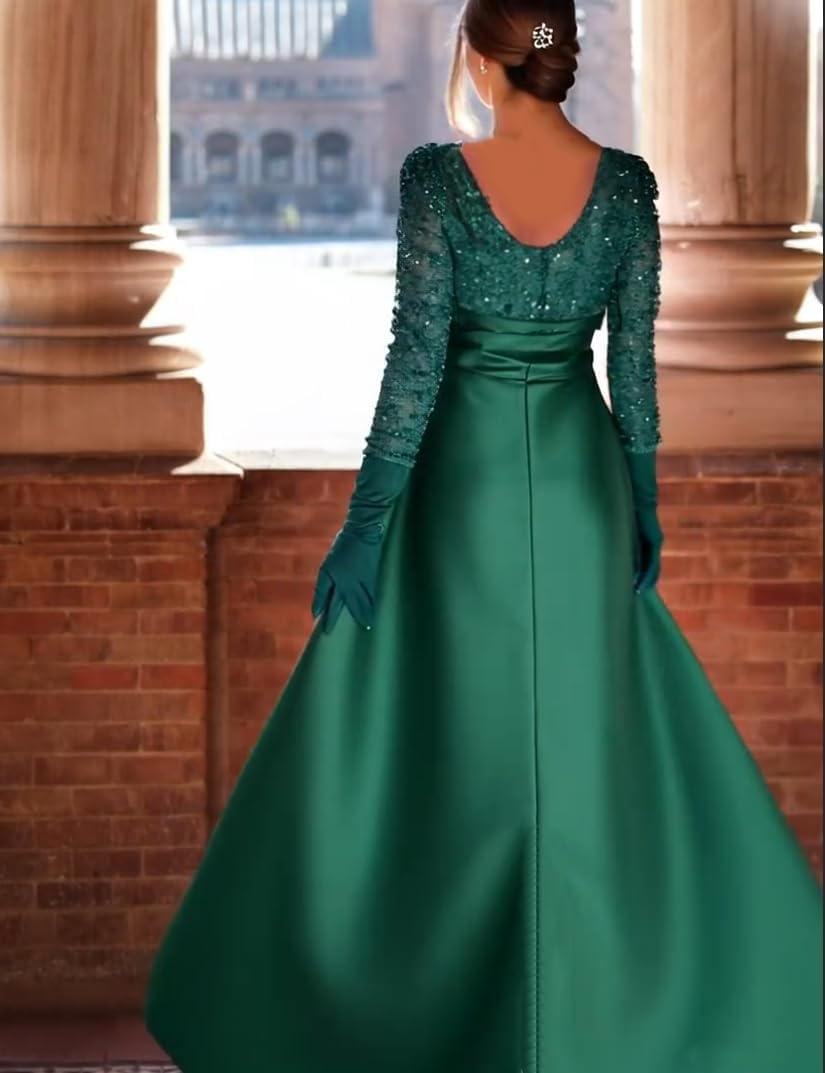 Long Sleeves Prom Dresses for Women 2026 Satin Sequin A Line Sparkly Formal Evening Gowns