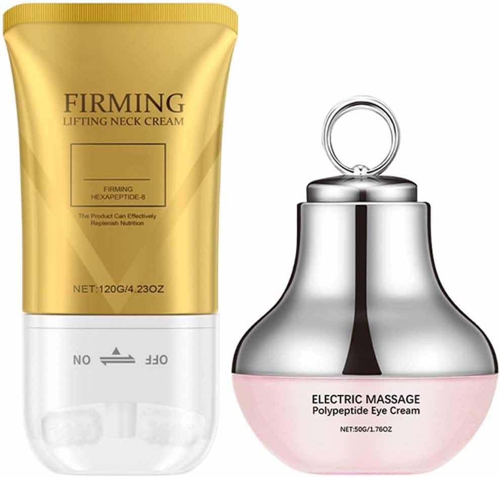 Crema De Ojos Con PolipéPtidos Y Masaje EléCtrico, Set De Crema Reafirmante Para Cuello Para Mujeres, Hidratante Para El Cuidado De Los Ojos