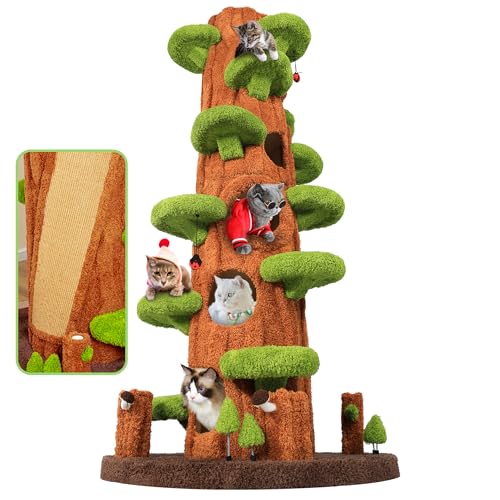 KAMABOKO 90.5 Inch Luxury Cat Tree with Scratching Post Tall Cat Tree Tower with Sisal Scratching Pad Multiple Jumping Platforms Cute Hanging and Spring Toys Large Cat Condo for for Indoor Kittens