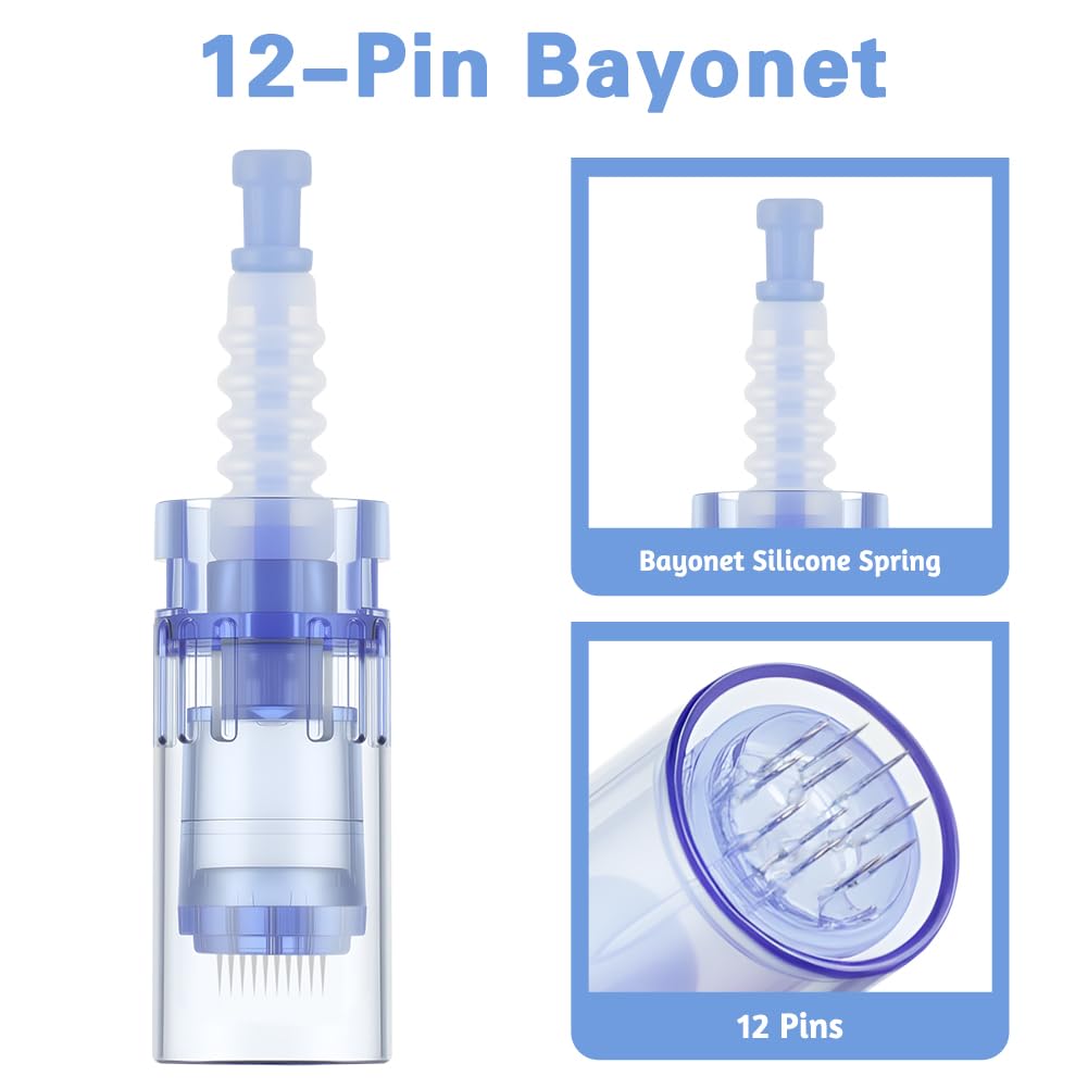 LOPHE Microneedling, 12 Pezzi Micro Aghi Penna Derma Micro Needling, Microneedle Nano Aghi con Regolabili a Baionetta(#12pin)