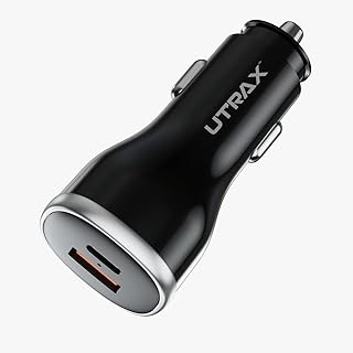 UTRAX 51W Fast Car Charger with 33W PD & 18W QC | Dual Port All Protocol Charger for Car | Type-C Power Delivery & USB Qui Price In India