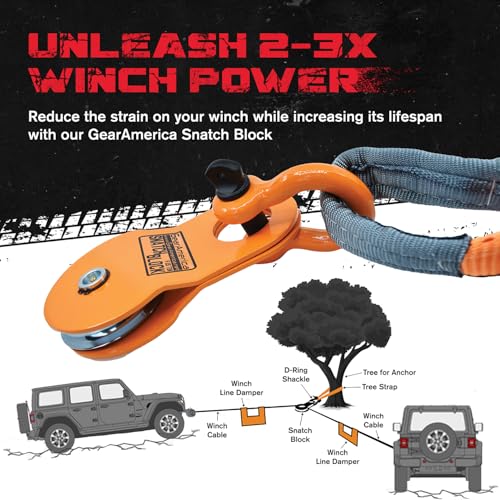 GearAmerica Off Road Recovery Kit, 9 Ton, Includes Tow Strap, Tree Saver, Snatch Block Pulley, D-Ring Shackles, Winch Line Dampener Bag, Gloves - Off Road Recovery Gear, 4x4, Orange