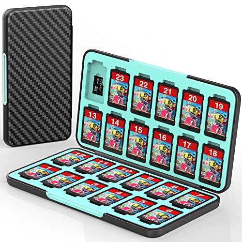 CYKOARMOR Switch Game Case for Nintendo Switch OLED/Switch/Switch Lite, Switch Game Holder with 24 Switch Games card Storage and 24 Micro SD Cartridge Slots, Game Traveler Organize Case, Black Blue