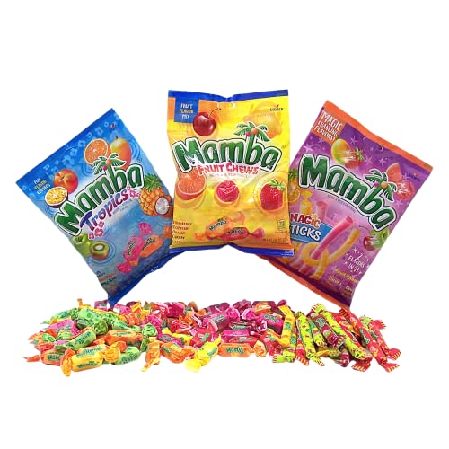 Mamba Candy Assortment, Individually Wrapped Fruit Chews, Tropics, And Sticks, Individually Wrapped Chewy Candies Mixed Flavors Assortment, Pack Of 3 #TOP25