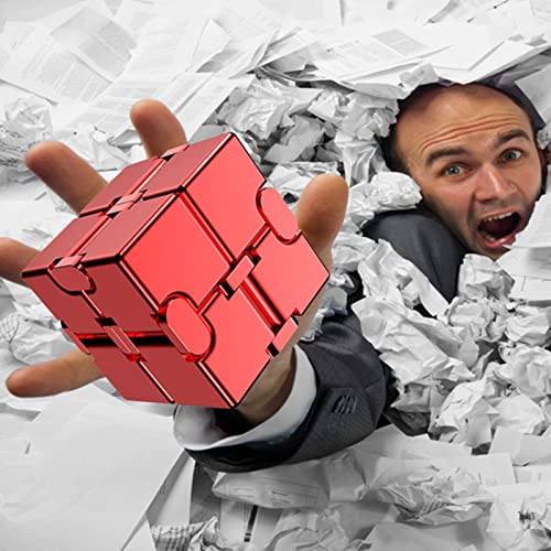 Fufuyou Fidget Blocks Toys Infinity Cube Anxiety Stress Relief Toy For Adults Gifts Aluminum Alloy Material Ultra Durable (Red) #TOP3