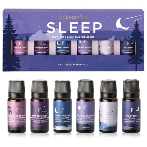 Folkulture Sleep Essential Oils 6er Set (je 10 ml) Lavendelöl oder reine ätherische Ölmischungen für den Öldiffusor für zu Hause wie Rosmarin und Pfefferminze