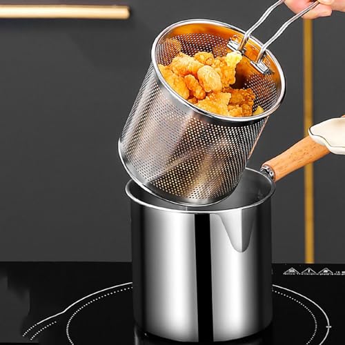Frittierfiteus-Topf mit Korb und Zange gehandhabten Fritteuchsen-Edelstahl-Chip-Friteuse aus unbeschachten breiten Mund Nicht-Schlupf-Mehrzweck-Mini-Friteuse, Friteuse, Friteuse – Bild 8