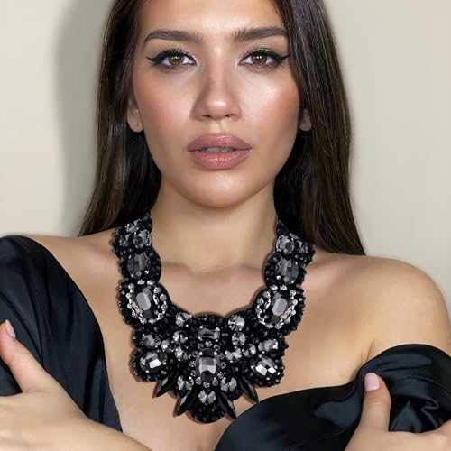 Flyonce Rhinestone Crystal Bib Chunky Collar Statement Necklace for Women Costume Jewelry2