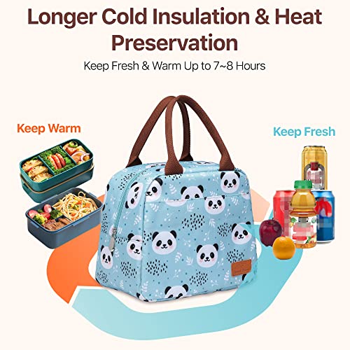 Lunch Bag For Women, Bageri Insulated Lunch Box Soft Cooler Tote With Clear Side Pocket Leakproof Liner(Light Blue, Panda) #TOP2