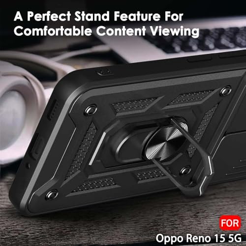 Image of TheGiftKart Tough Armor Bumper Back Cover Case for Oppo Reno 15 5G | Sliding Camera Cover, Kickstand & Ring Holder | 360 Degree Protection Back Cover Case for Oppo Reno15 5G (PC & TPU, Black)