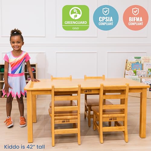 Image of ECR4Kids 24in x 48in Rectangular Hardwood Table with 20in Legs and Four 10in Chair, Kids Furniture, Honey