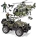 JOYIN 2 pezzi Set giocattoli veicoli militari realistici a frizione inclusi Camion militare convertibile Elicottero Figure d'azione da collezione soldati e Accessori con luci e suoni