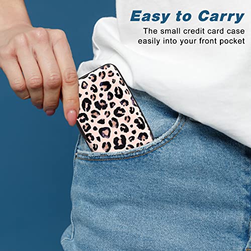 Image of Credit Card Holder, Mini Aluminum Card Wallet RFID Blocking Slim Metal Hard Card Case for Women Men, Pink Leopard