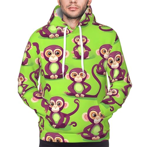 Sweat à capuche homme vert imprimé singe coupe confort - 7