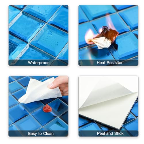 Espejo azul de vidrio biselado autoadhesivo para decoración de paredes interiores 5