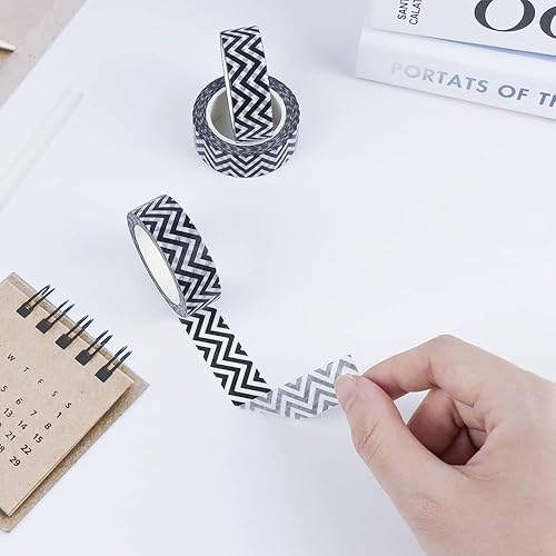 Miniatura 4 de MEI YI TIAN Juego de 3 cintas Washi de ondas negras, etiquetado, papel decorativo, cintas adhesivas para bricolaje, decoración de diario,