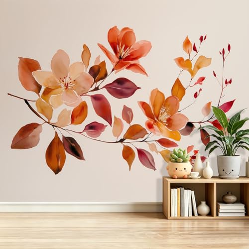 Papier peint panoramique salon style champêtre orange brûlé automne - 2