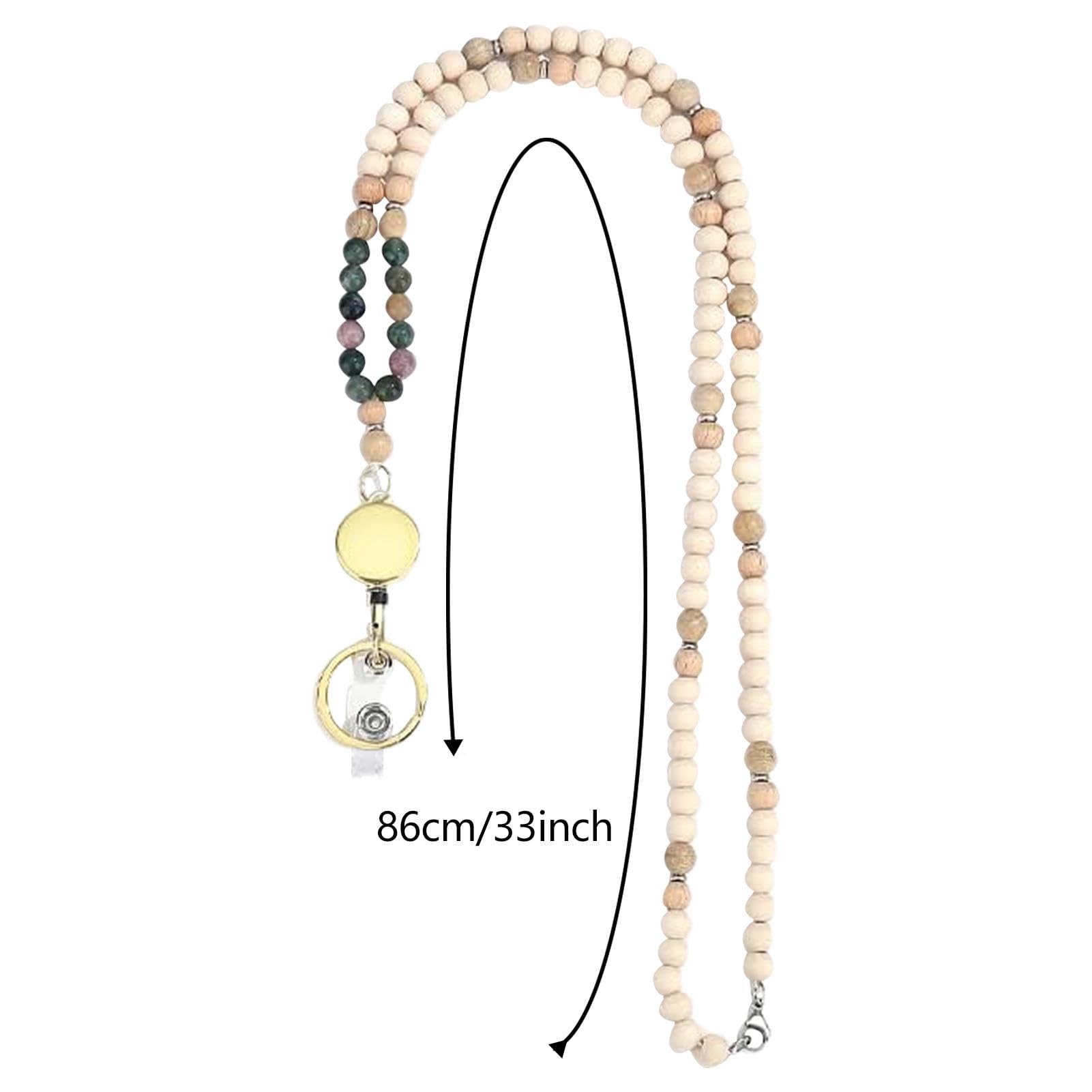 Cordino Portabadge In Legno Con Perline – Verticale, Sgancio Rapido – Regalo Insegnante, Donna - 4