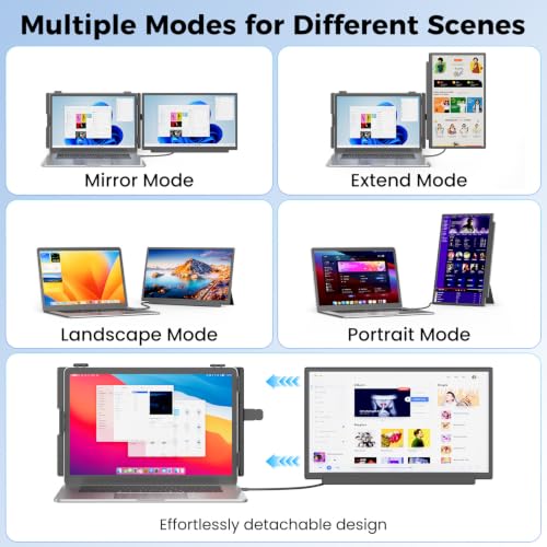 Image of KEFEYA Laptop Screen Extender, FHD 1080P Laptop Monitor Extender Dual Screen, 15.6 inch Detachable Portable Monitor for Laptops 13-17 inch with USB-C /HDMI Port, Plug n Play for Windows /Mac /Android /Switch /PS5
