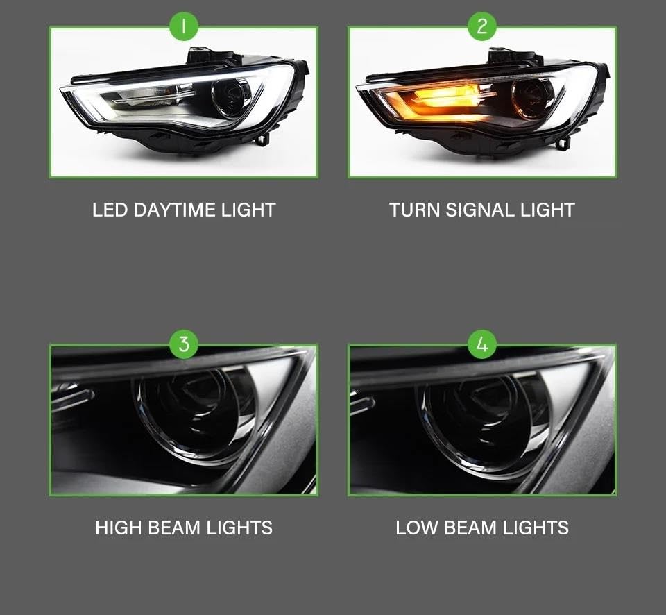 Fari Anteriori A LED Per Audi A3 8V (2013-2016) - Proiettori DRL, Luce Bianca, Miglior Visibilità E Stile (Versione Per Xenon)