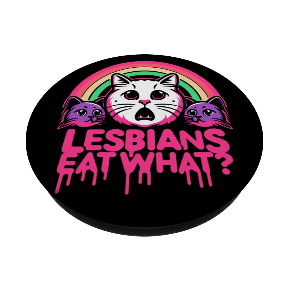 Lesbians Eat What - Funny Pussy Cat Pun LGBTQ Pride Lesbian PopSockets Swappable PopGrip, Black - Image 2