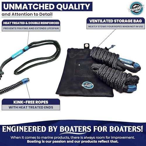 Image of WavesRx Premium Fender Line 3 /8'' x 6' (4 Pack) | Double Braided Nylon Boat Dock Lines and Ropes for Docking Buoys & Fenders | Marine Dock Ropes for Boats, Pontoons | Boat Ropes for Docking with Loop