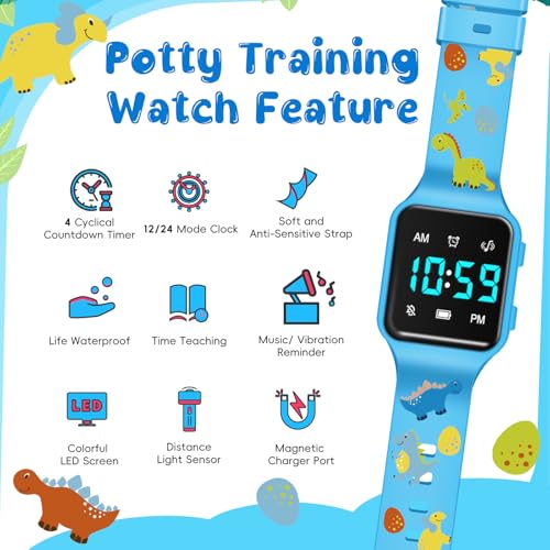 Image of Potty Training Watch for Toddlers with Countdown, Magnetic Charging, Flashing Lights, Fun Music or Vibration Alerts - Waterproof Interactive Toilet Training Reminder for Boys & Girls Ages 2-9