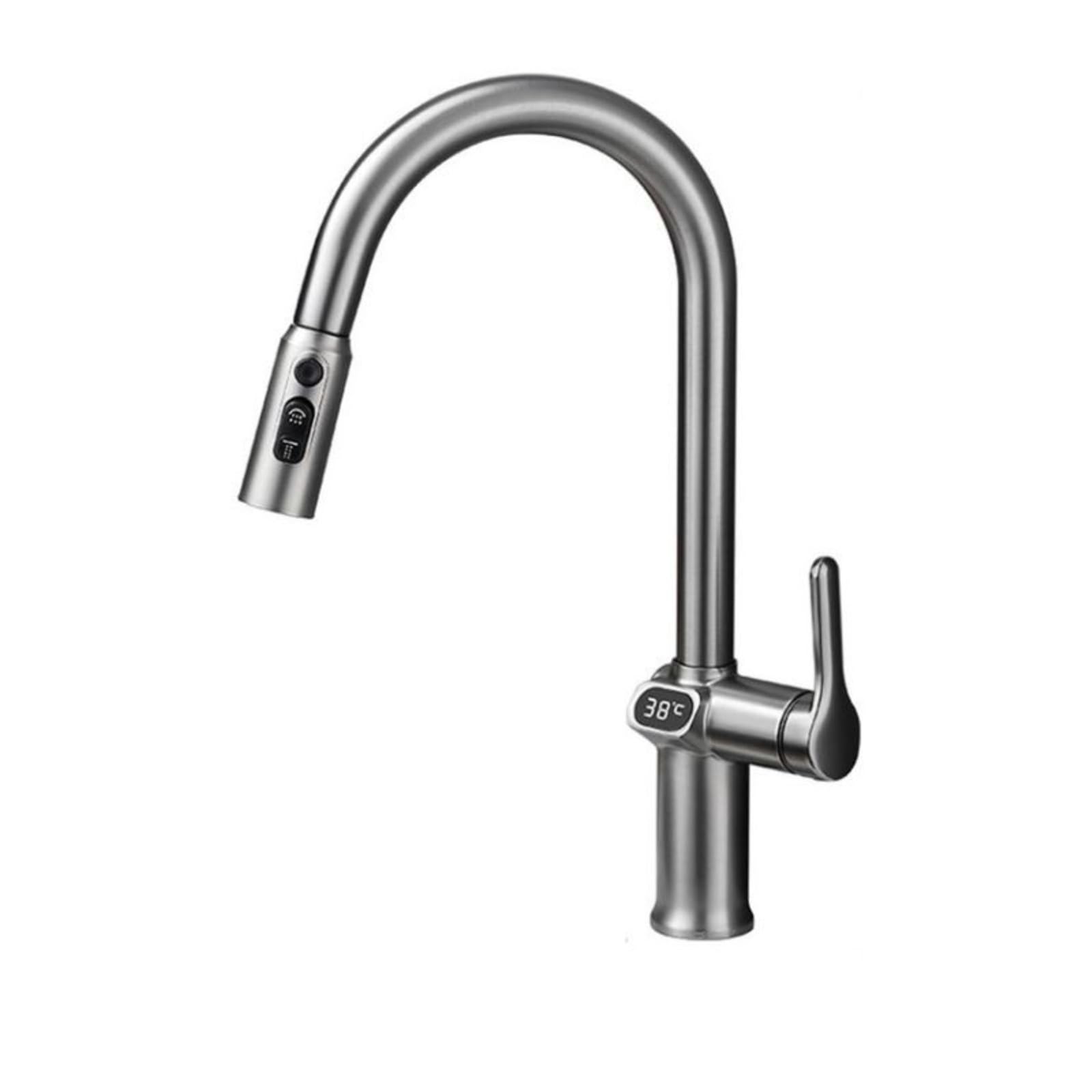 Digital Brushed Stainless Steel Kitchen Faucet, Pull Out Swivel Basin Tap, Hot Cold Mixer Valve,Safe and Reliable(Bianco)