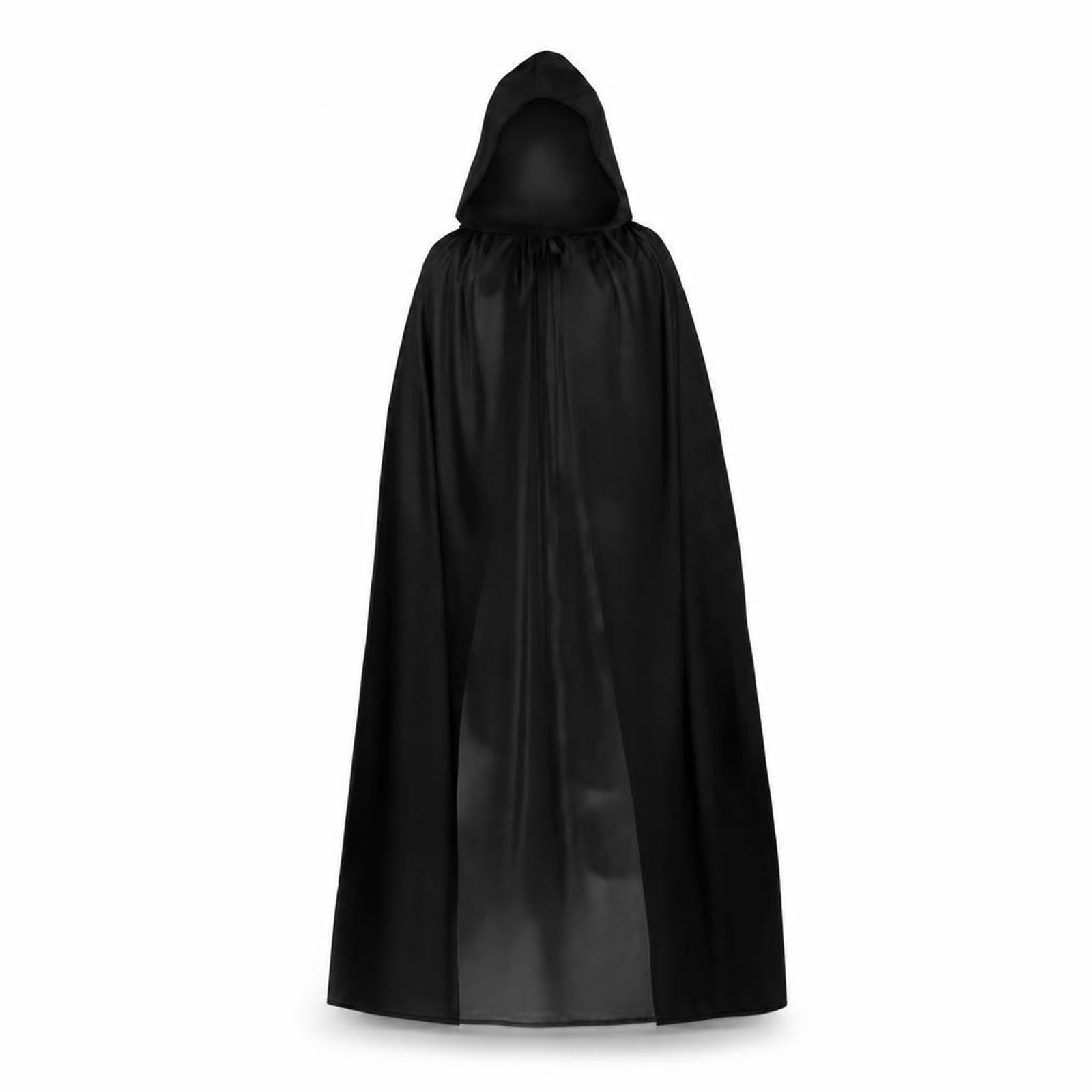 1 Black Cape, Hooded Black Cloak for Halloween Costumes and Cosplay Events, 140cm Long Adult Grim Reaper Cloak with Dramatic Flowing Design, Vampire and Wizard Cape for Role Playing