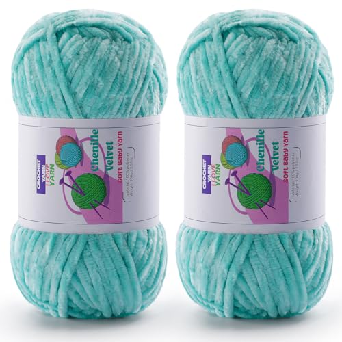 Image of Chenille Velvet Yarn for Crocheting, Green Fuzzy Fluffy Yarn for Crochet