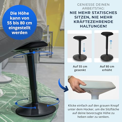 Wobble-Hocker Backerz Ergonomischer Bürohocker mit Höhenverstellung 55-80 cm