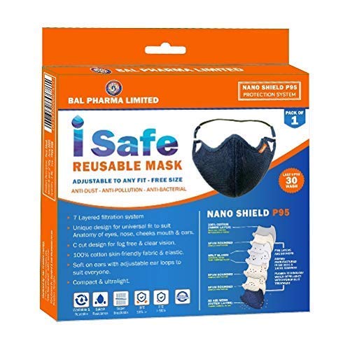 Lifezen Isafe face mask | 100% Cotton 7 Layers Face Mask | With Anti-Dust, Washable (Reusable Cotton Cloth Mask), Breathable, And Reusable Mask For Men & Women | Anti pollution mask (Pack of 1) Blue