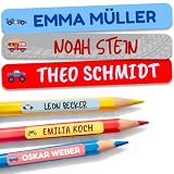 Namensaufkleber Kinder 47x7 mm [75 Stück] – Namensschilder für Stifte & Gegenstände waschmaschinenfest & wasserfest – Personalisierte Namensetiketten für Kita & Schule, Kleidung