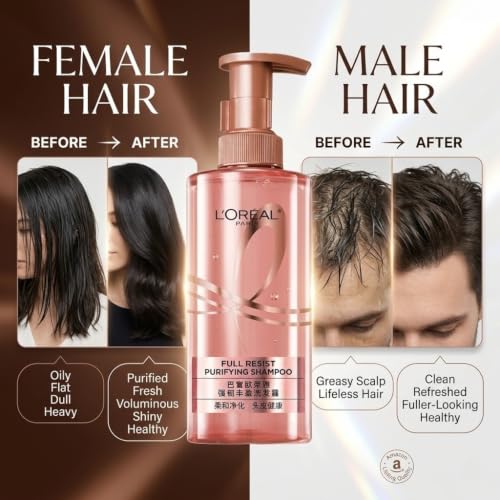 Image of L'Oreal Paris Elseve Full Resist Scalp Purifying Shampoo 440ml | Deep Cleansing Shampoo for Oily Scalp & Hair | Removes Excess Oil, Dirt & Build-Up | Refreshing Daily Hair Care