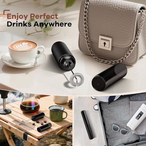 Image of Rechargeable Milk Frother Handheld, Portable Hand Mixer Frother Wand Drink Mixer for Coffee, Latte, Matcha, Cappuccino, Frappe with cover kitchen gifts (Matte Black)