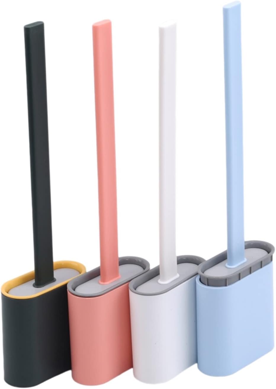 Silicone Toilet Brush Flat Head Flexible Soft Bristles Fast Cleaning Brush Toilet Accessories Toilet Brush Holder