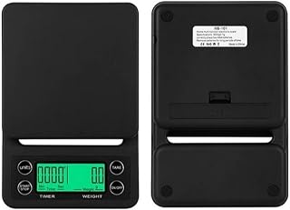 Digital Coffee Scale with Timer, 3kg/0.1g, LCD Screen Digital | Built-in 99min timer, 0.1g accuracy, G/oz/lb/ml devices, Green Backlit LCD, ABS Material, Low for Battery