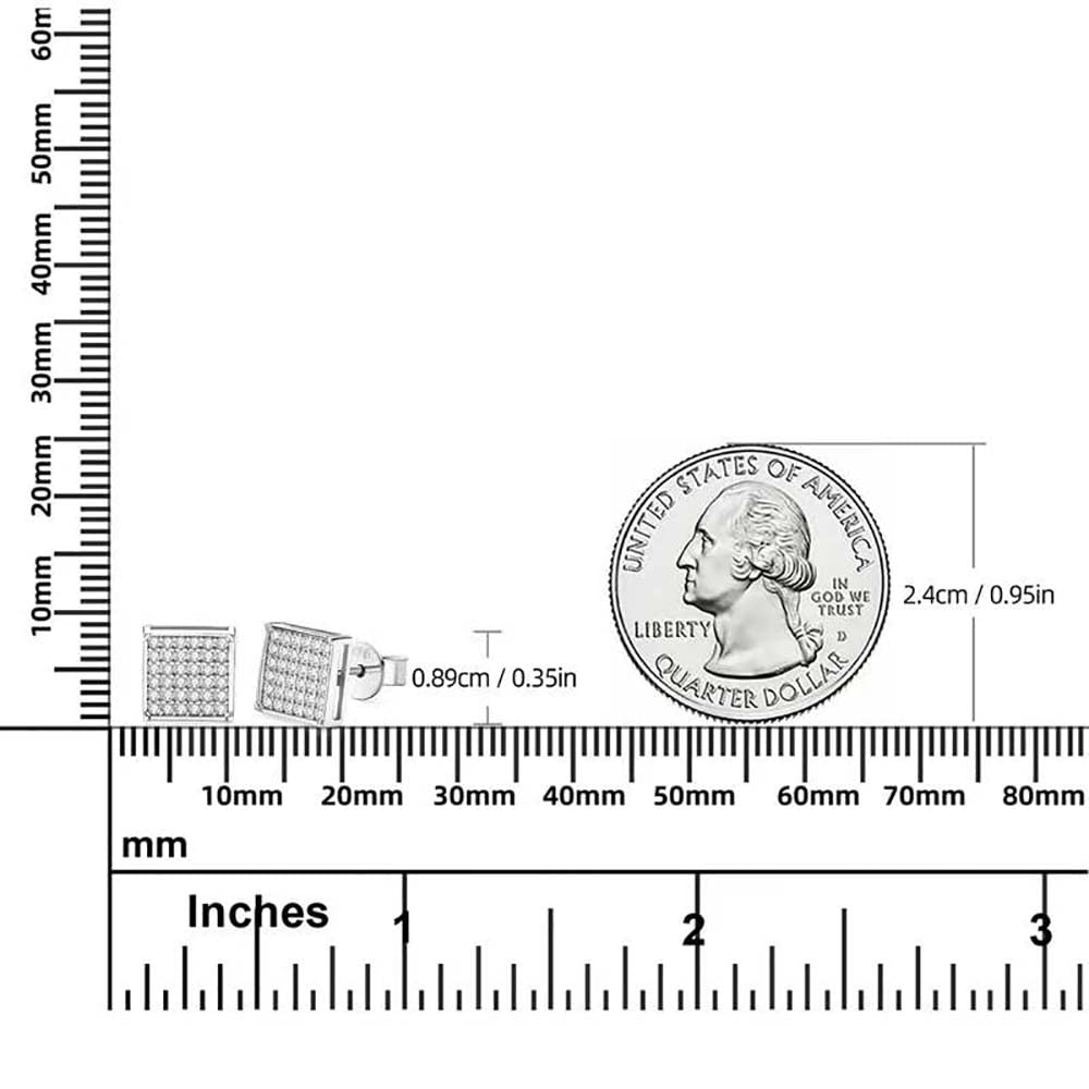 Orecchini a Bottone Quadrati Brillanti Classici in Argento Sterling, Orecchini Completi di moissanite per Uomo Donna, Regali di Gioielli affascinanti