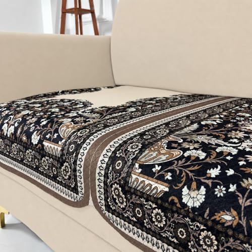 Image of Homerz Premium 'Maharaja Paradise Series' Sofa Cover | Net Fabric Sofa Cover | Washable, Anti-Dust Backed & Wrinkle Resistant Cover (Beige Empress, 3 Seater, Only Seat Cover)