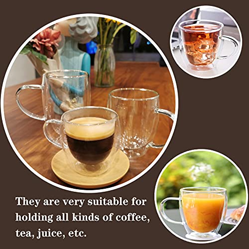 Set Of 4 Double Walled Design Glass Tea Coffee Cup With Handles, Insulated Double Walled Glasses Heat Resistant Cappuccino Latte Tea Drinking Thermo Mugs (4Pcs 350Ml) #TOP5
